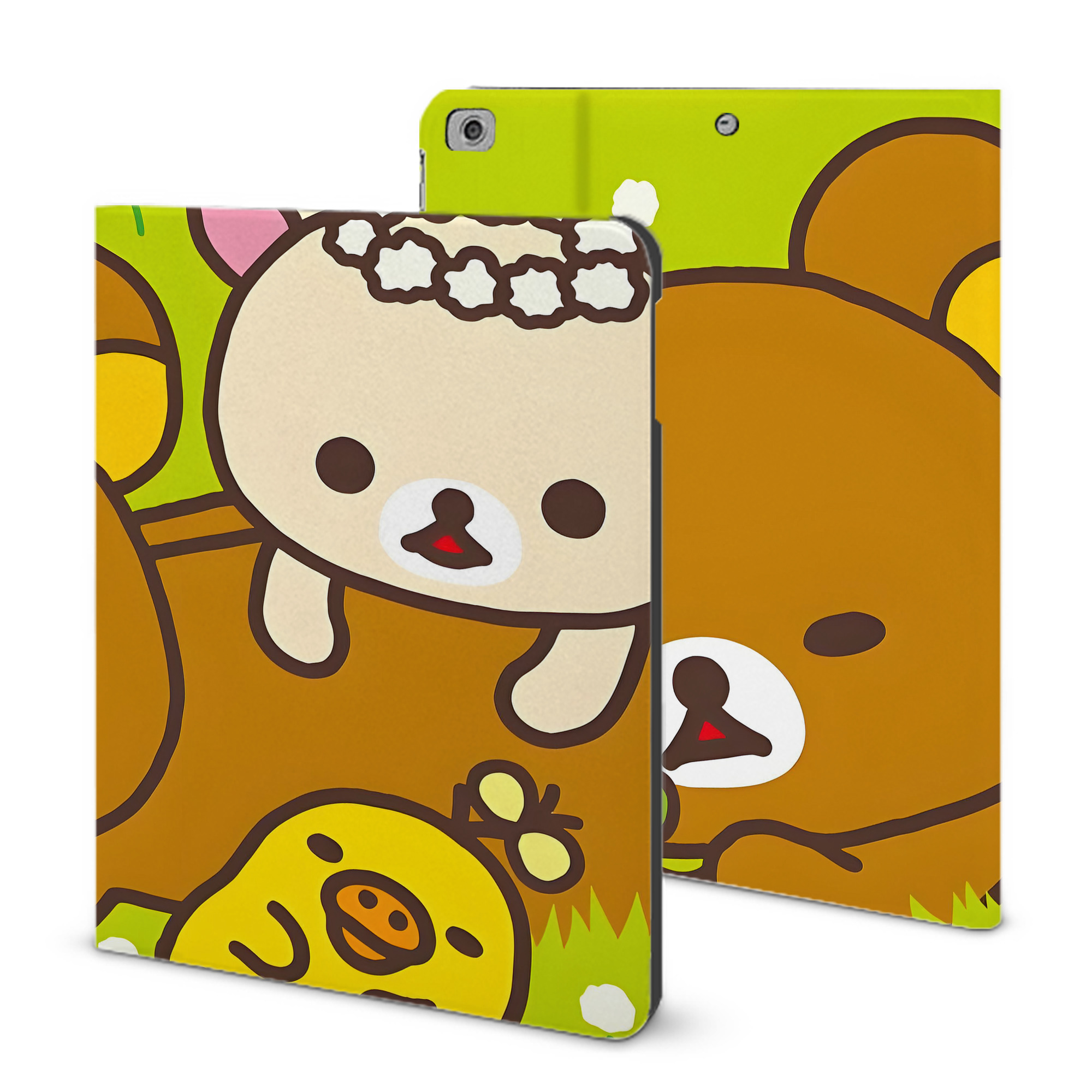 （画像用） リラックマ リラックマ キイロイトリ Rilakkuma Korilakkuma Kiiroitori IPad ケース ブック型 PUレザー TPU 耐衝撃 軽量 薄型 ペン収納なし 全面保護 IPad 各モデル対応